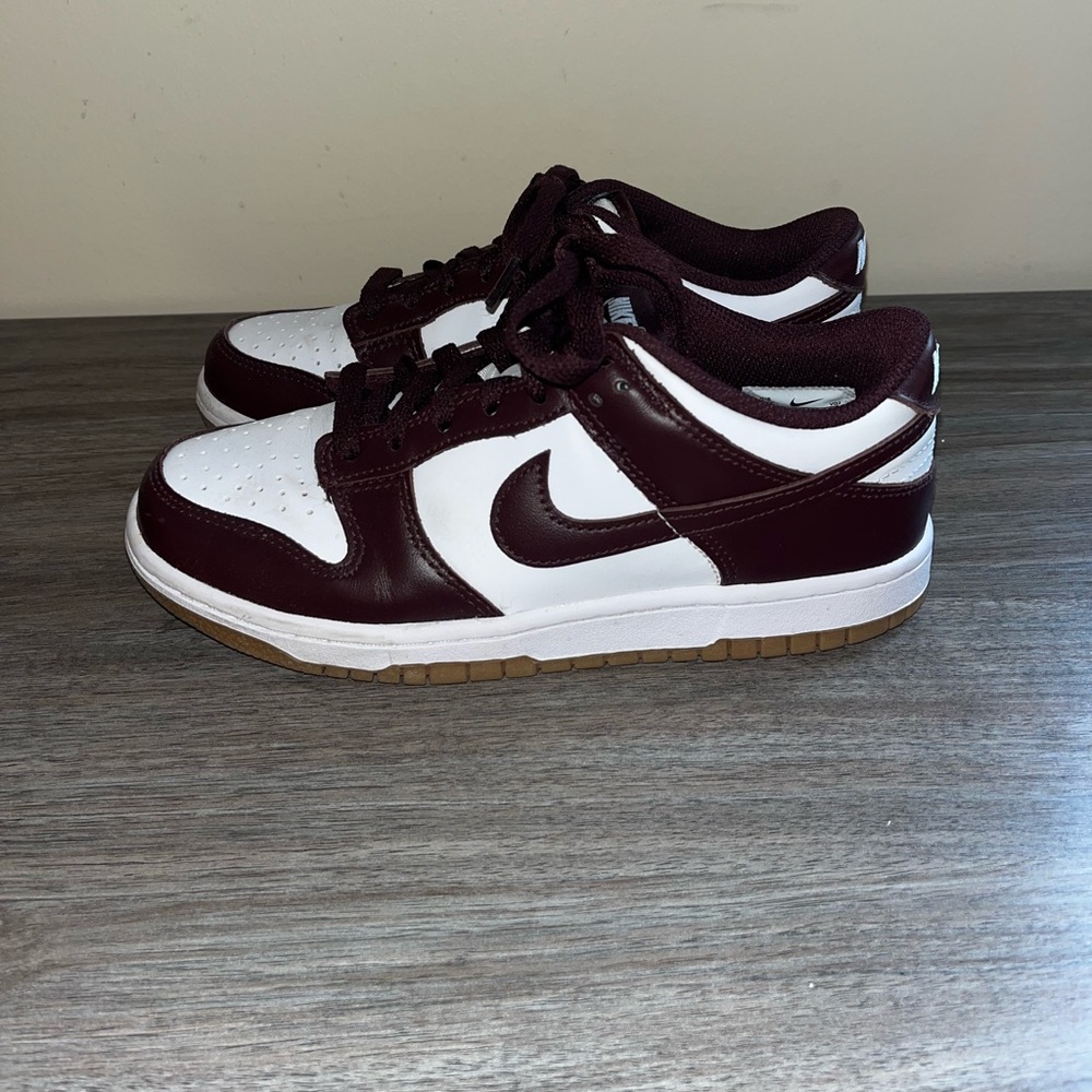 Maroon and White Nike Dunk Low Sneakers